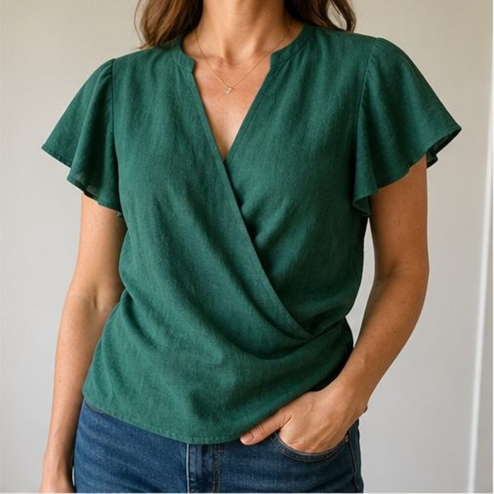 Emerald Ruffle Blouse - Picture 2 of 6
